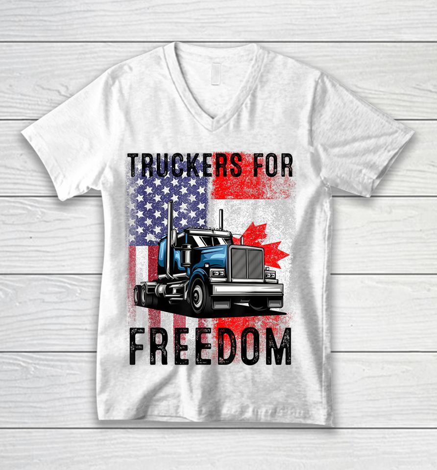 American Flag Canada Flag Freedom Convoy 2022 Trucker Driver Unisex V-Neck T-Shirt