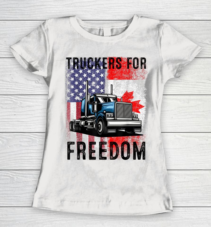 American Flag Canada Flag Freedom Convoy 2022 Trucker Driver Women T-Shirt