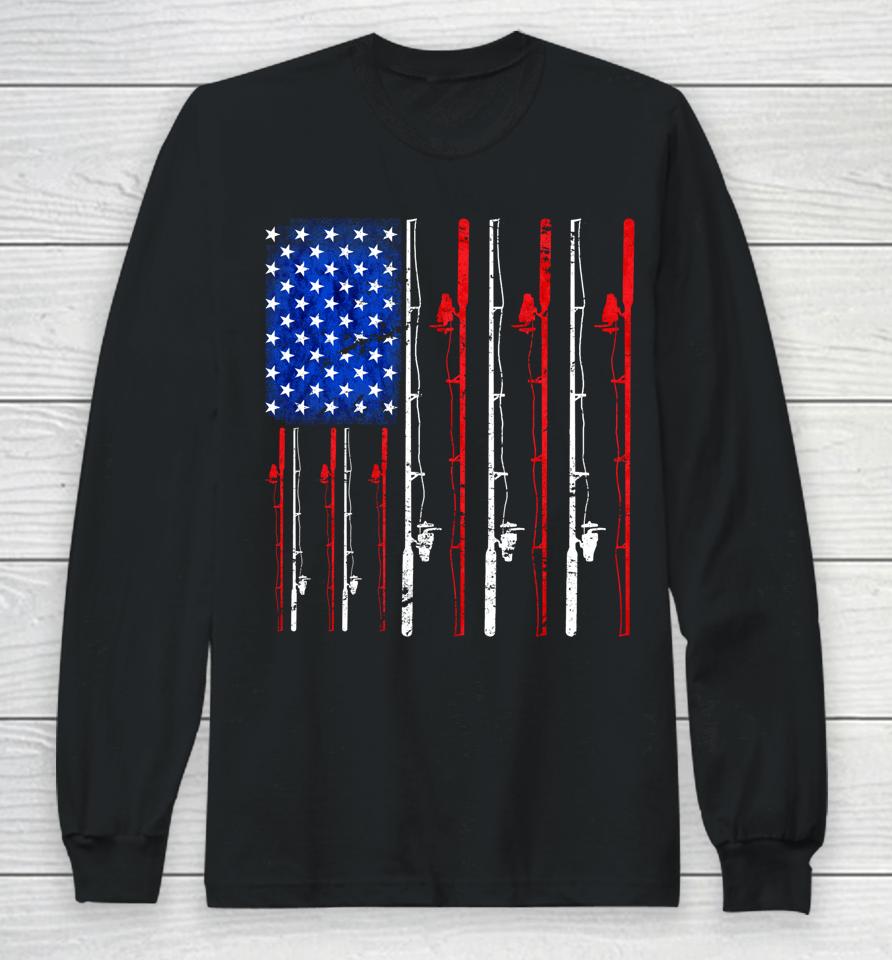 American Flag Fishing Rod Fishing Lover Long Sleeve T-Shirt