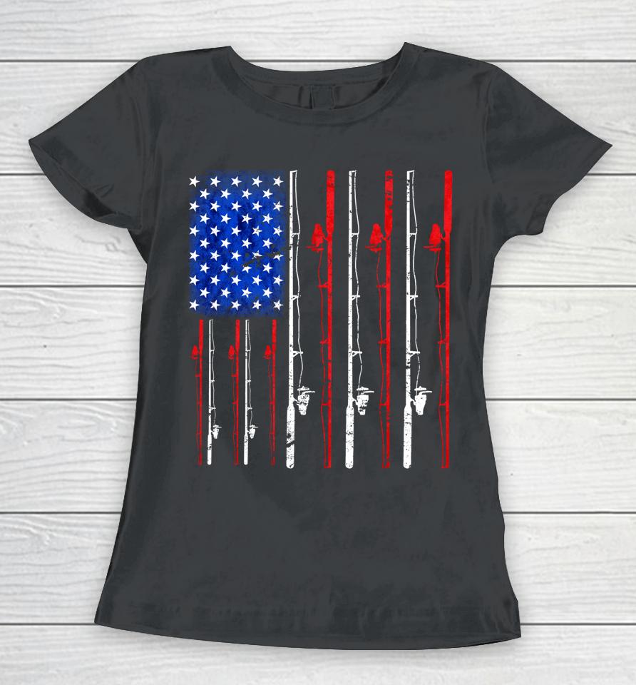 American Flag Fishing Rod Fishing Lover Women T-Shirt