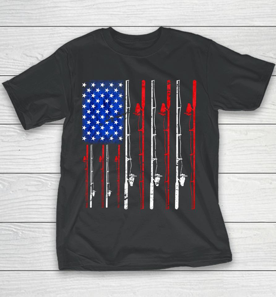 American Flag Fishing Rod Fishing Lover Youth T-Shirt