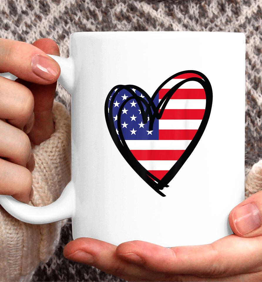 American Flag Heart 4Th Of July Usa Patriotic Pride Coffee Mug