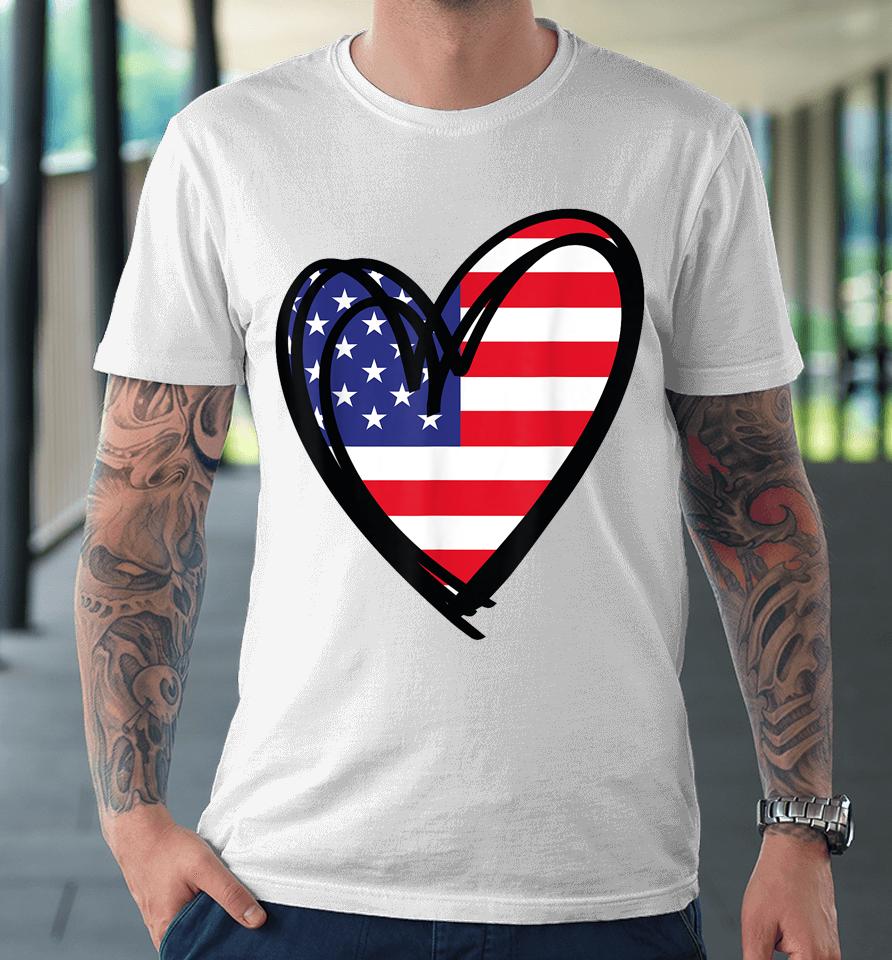 American Flag Heart 4Th Of July Usa Patriotic Pride Premium T-Shirt