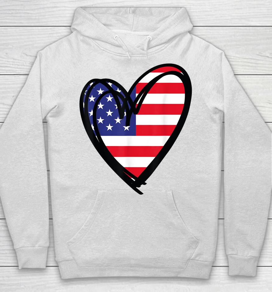 American Flag Heart 4Th Of July Usa Patriotic Pride Hoodie