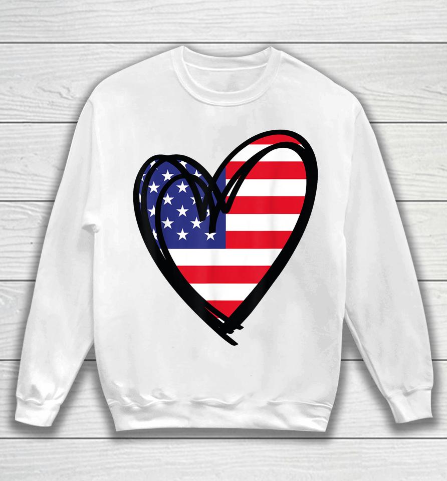 American Flag Heart 4Th Of July Usa Patriotic Pride Sweatshirt
