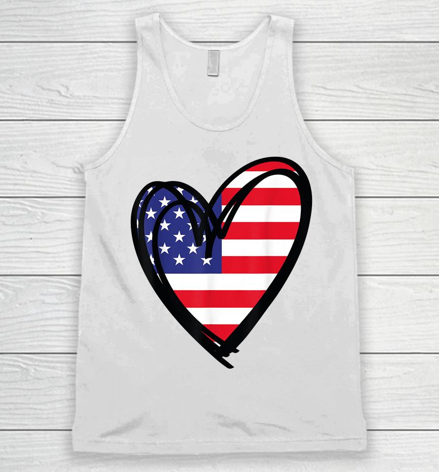 American Flag Heart 4Th Of July Usa Patriotic Pride Unisex Tank Top