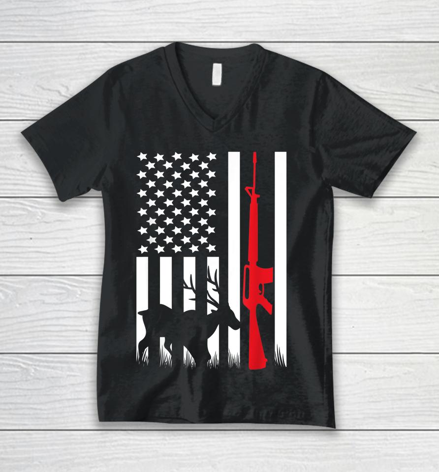 American Flag Hunting Unisex V-Neck T-Shirt