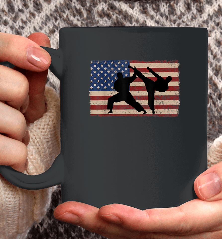 American Flag Karate Silhouette Karateka Usa Red White Blue Coffee Mug