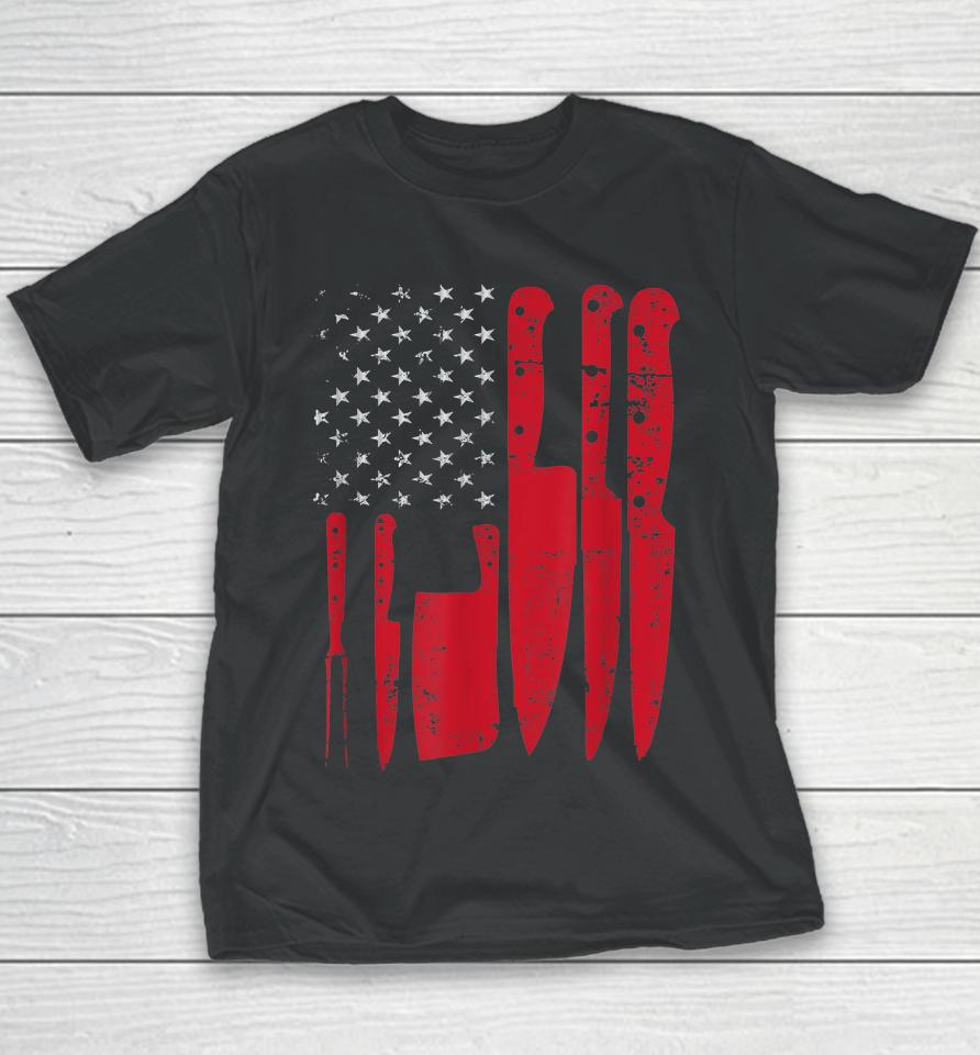 American Flag Kitchen Butcher Knife Set Youth T-Shirt