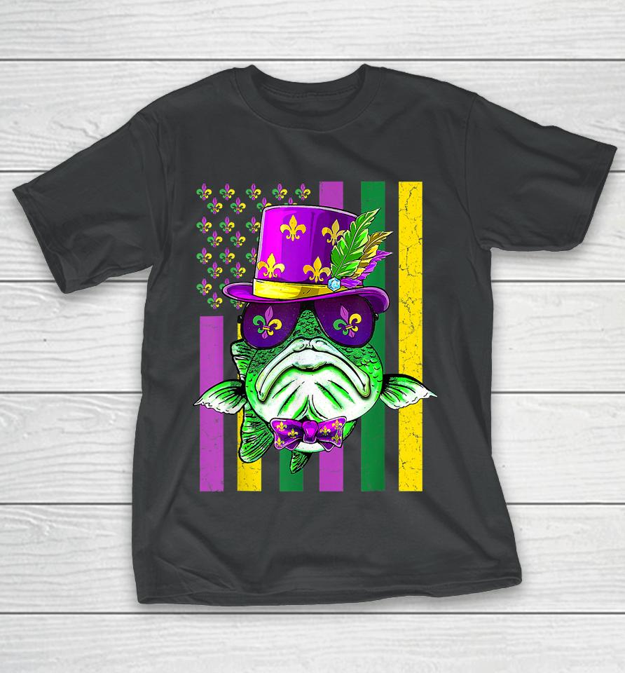 American Flag Mardi Gras Fishing T-Shirt