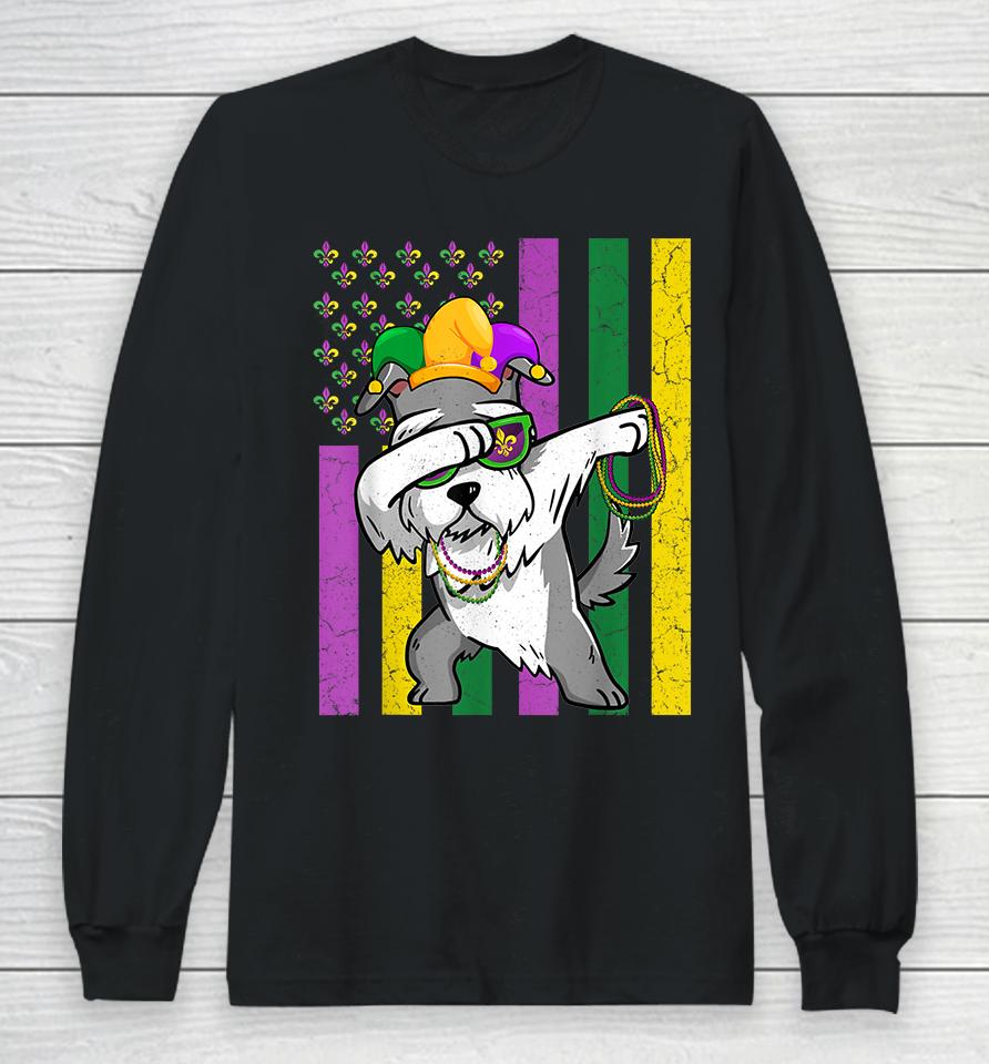 American Flag Mardi Gras Schnauzer Dog Long Sleeve T-Shirt