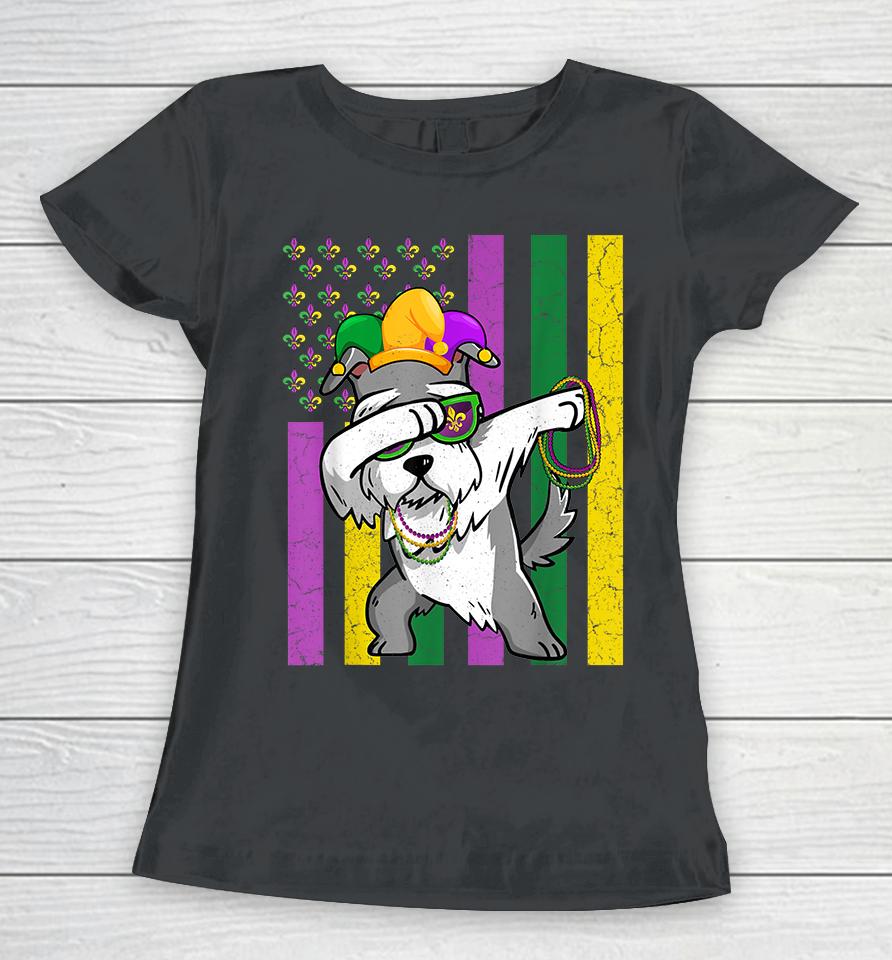 American Flag Mardi Gras Schnauzer Dog Women T-Shirt