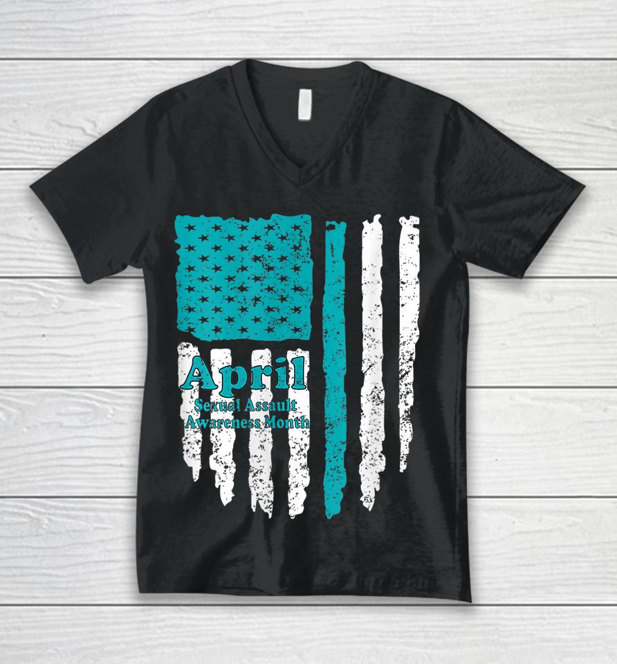 American Flag Sexual Assault Awareness Unisex V-Neck T-Shirt