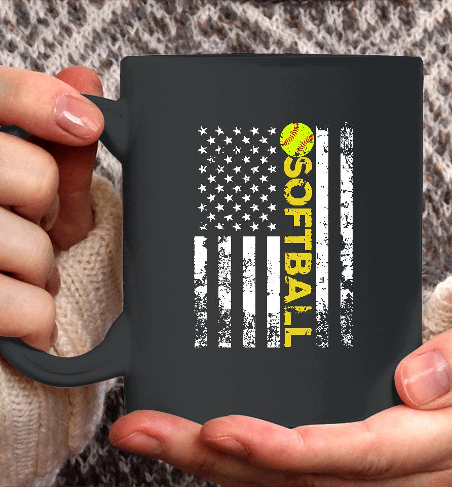 American Flag Softball Team Gift Coffee Mug