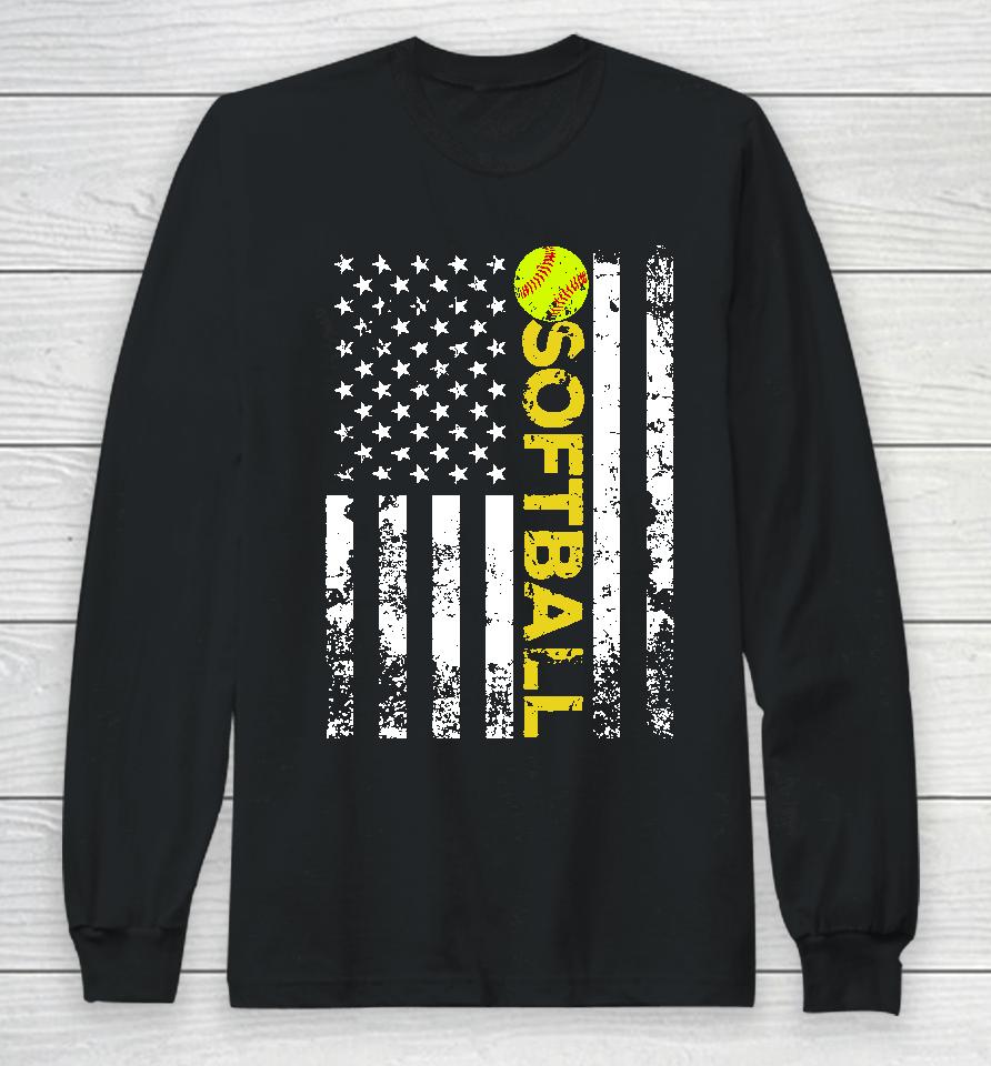 American Flag Softball Team Gift Long Sleeve T-Shirt