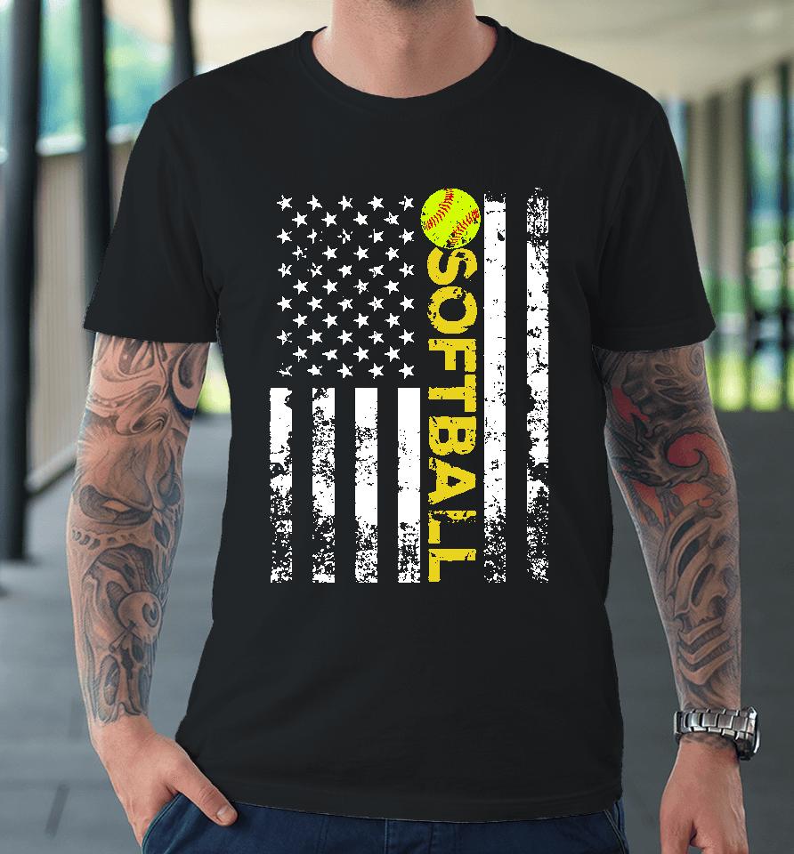 American Flag Softball Team Gift Premium T-Shirt