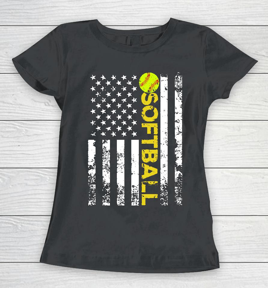 American Flag Softball Team Gift Women T-Shirt