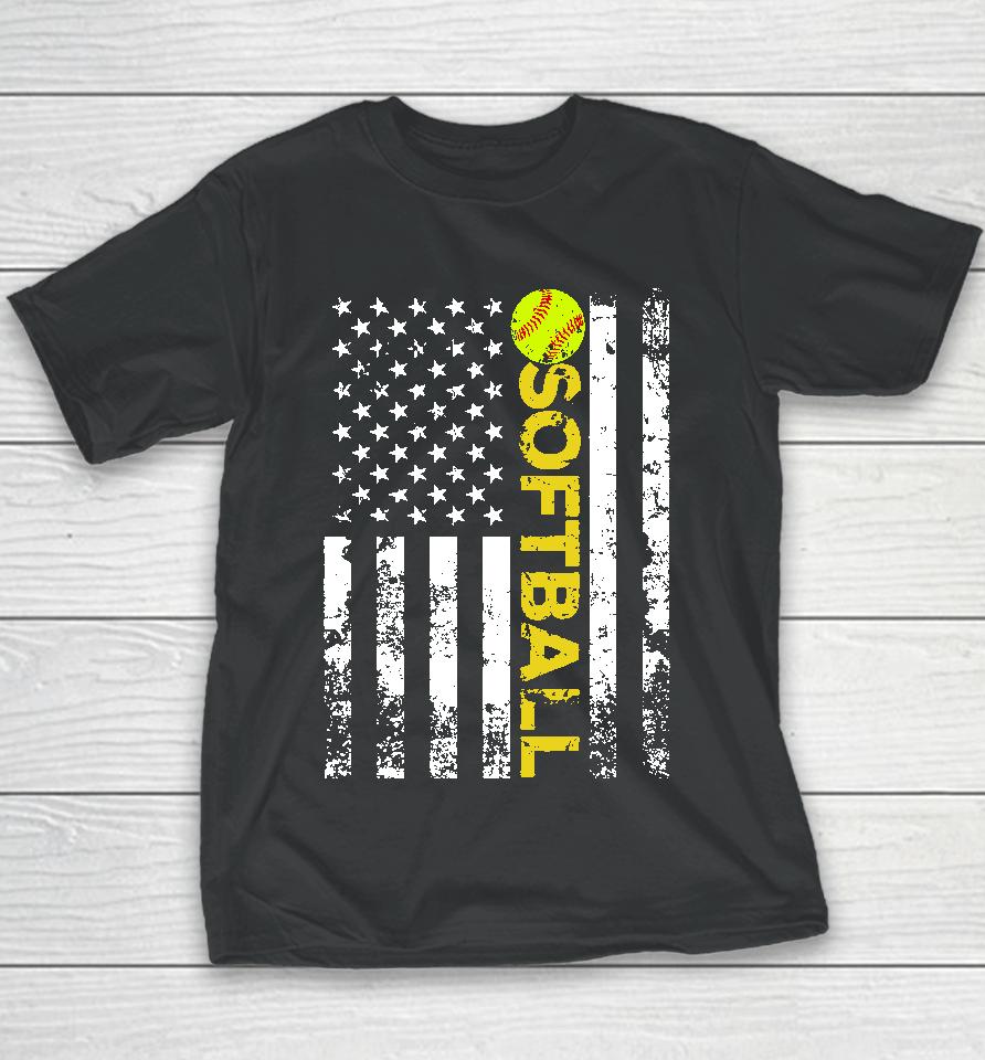 American Flag Softball Team Gift Youth T-Shirt