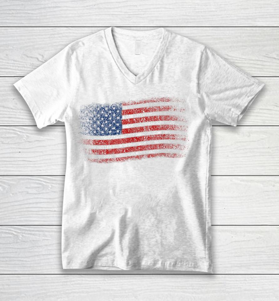 American Flag T-Shirt Men Women 4Th Of July Vintage Usa Flag Unisex V-Neck T-Shirt