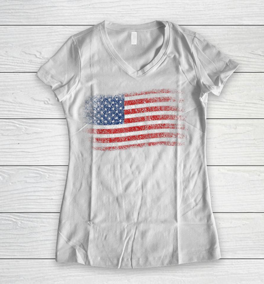 American Flag T-Shirt Men Women 4Th Of July Vintage Usa Flag Women V-Neck T-Shirt