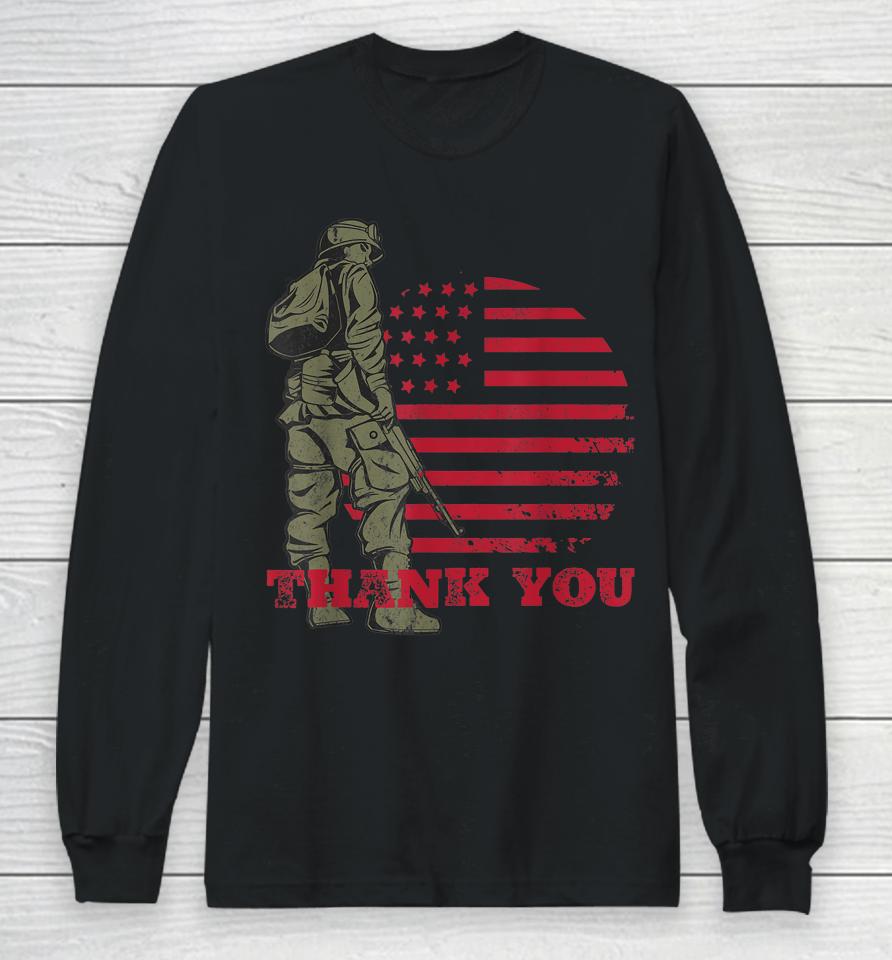 American Flag Thank You Veterans Proud Veteran Long Sleeve T-Shirt