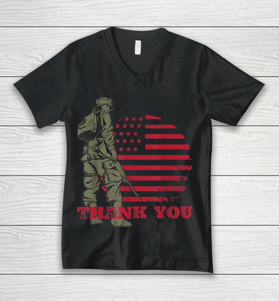 American Flag Thank You Veterans Proud Veteran Unisex V-Neck T-Shirt