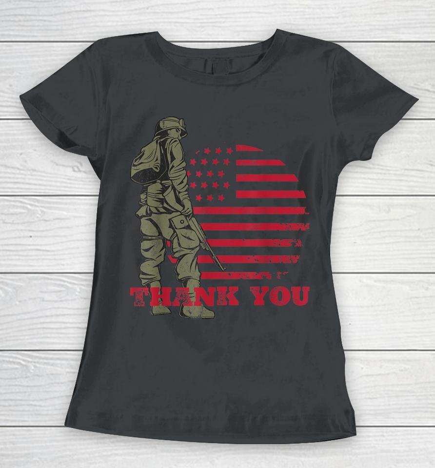American Flag Thank You Veterans Proud Veteran Women T-Shirt