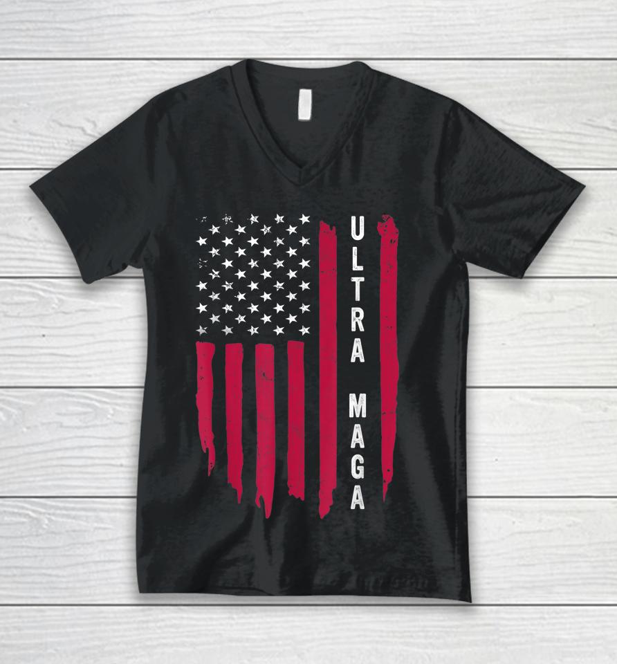American Flag Ultra Maga Unisex V-Neck T-Shirt