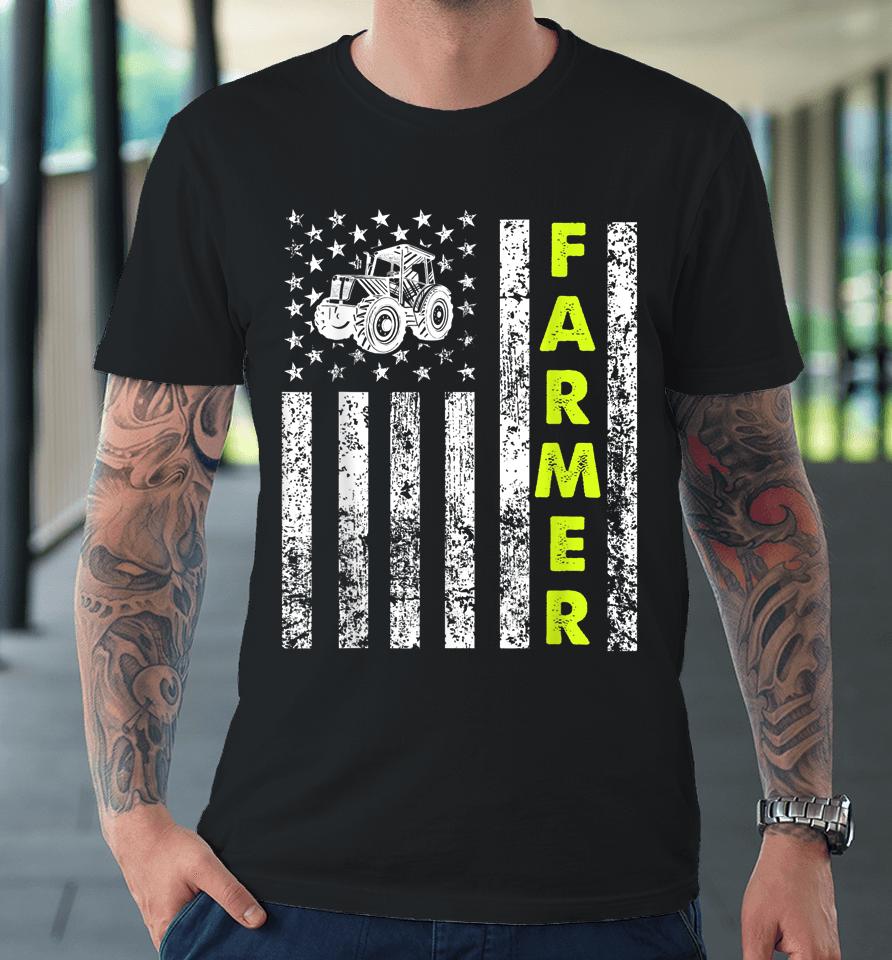 American Flag With Tractor Farmer Premium T-Shirt