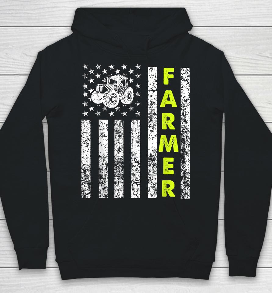 American Flag With Tractor Farmer Hoodie