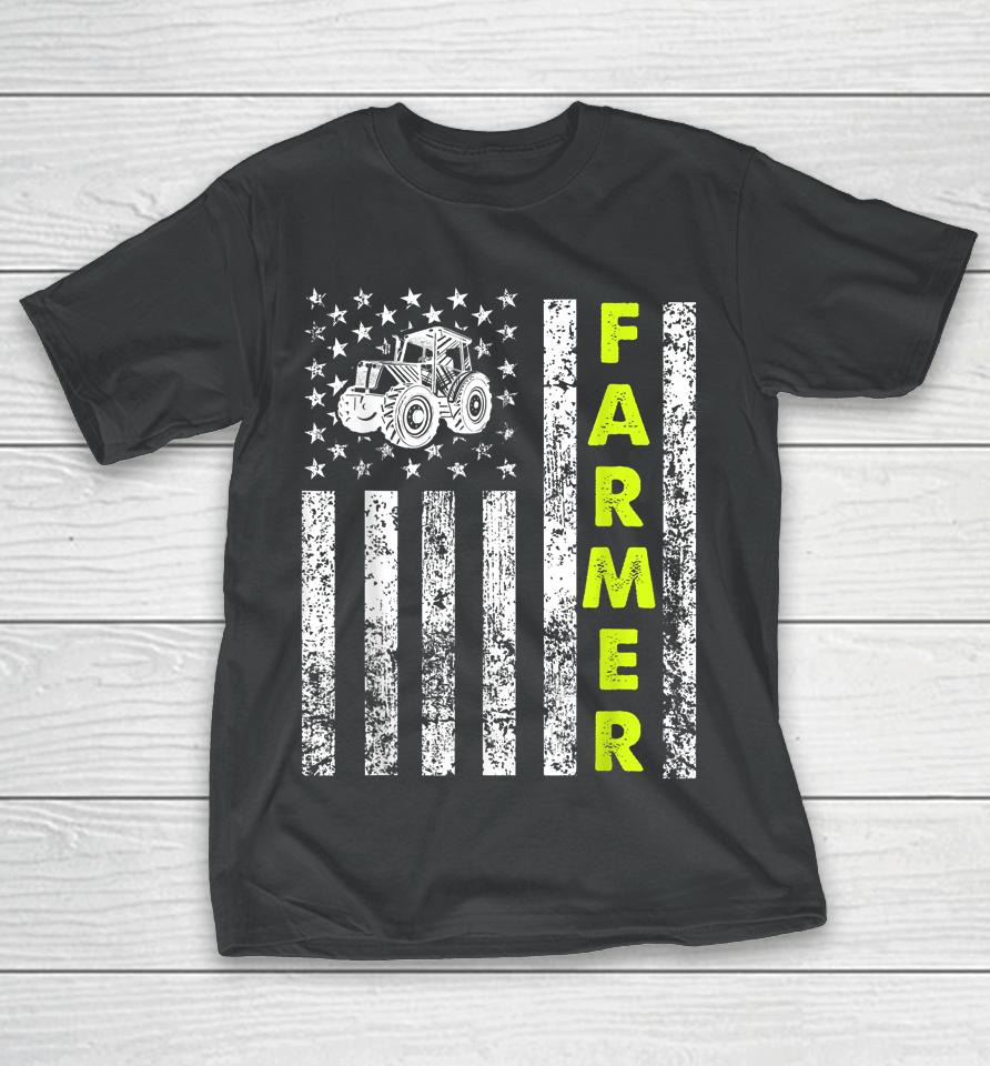 American Flag With Tractor Farmer T-Shirt