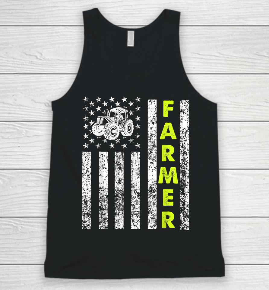 American Flag With Tractor Farmer Unisex Tank Top