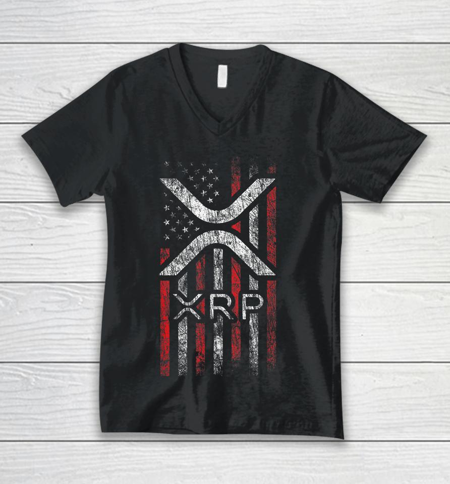 American Flag Xrp Cryptocurrency Unisex V-Neck T-Shirt