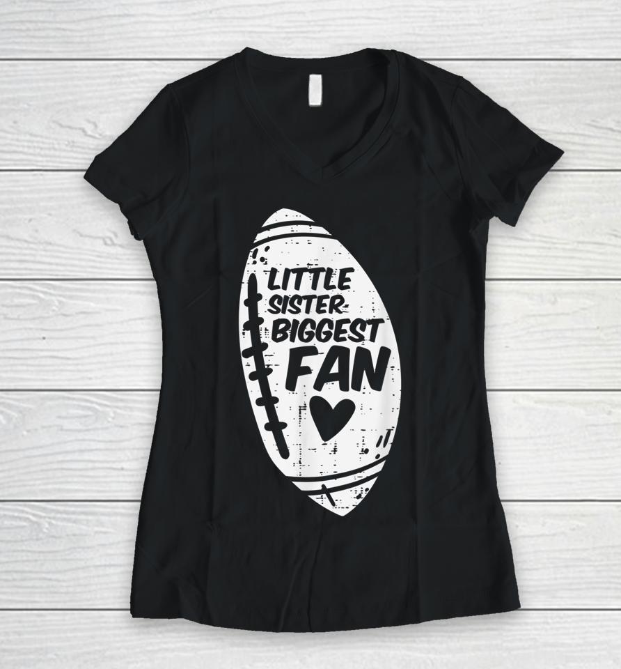 American Football Little Sister Biggest Fan Family Girls Women V-Neck T-Shirt