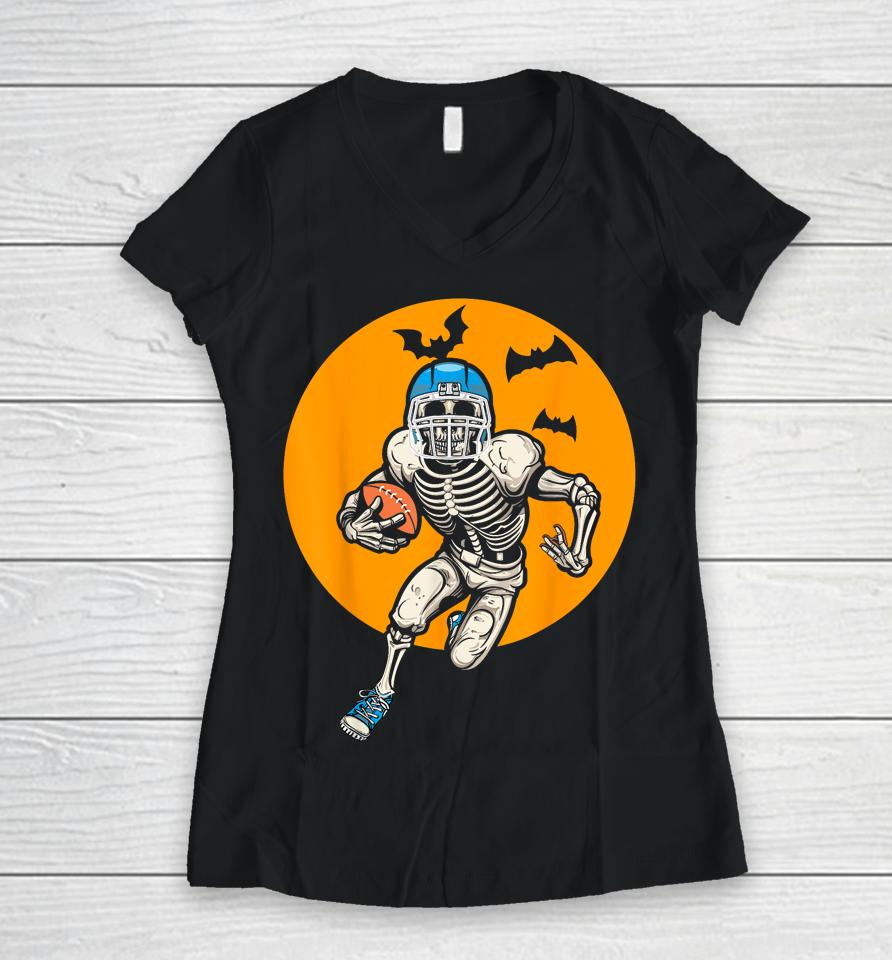 American Football Skeleton Halloween Women V-Neck T-Shirt