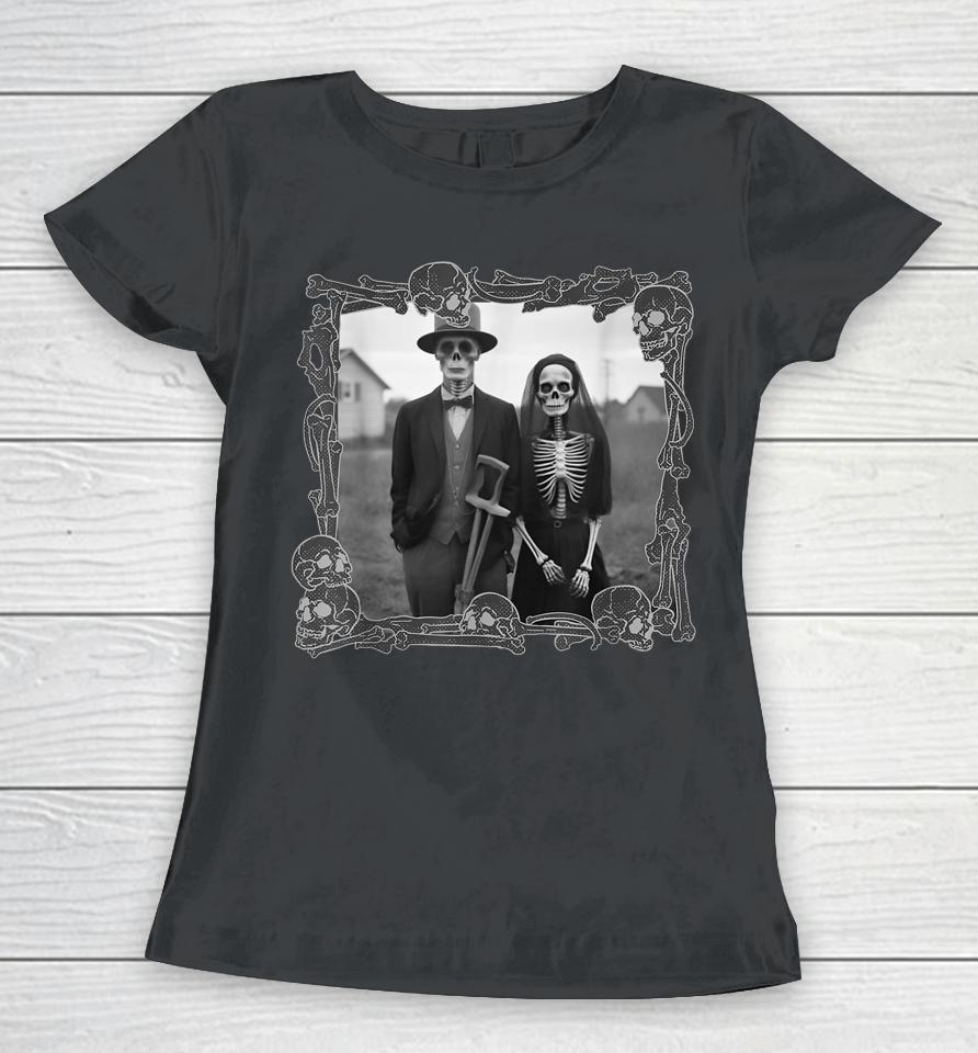American Gothic Skeleton Halloween Costume Women T-Shirt