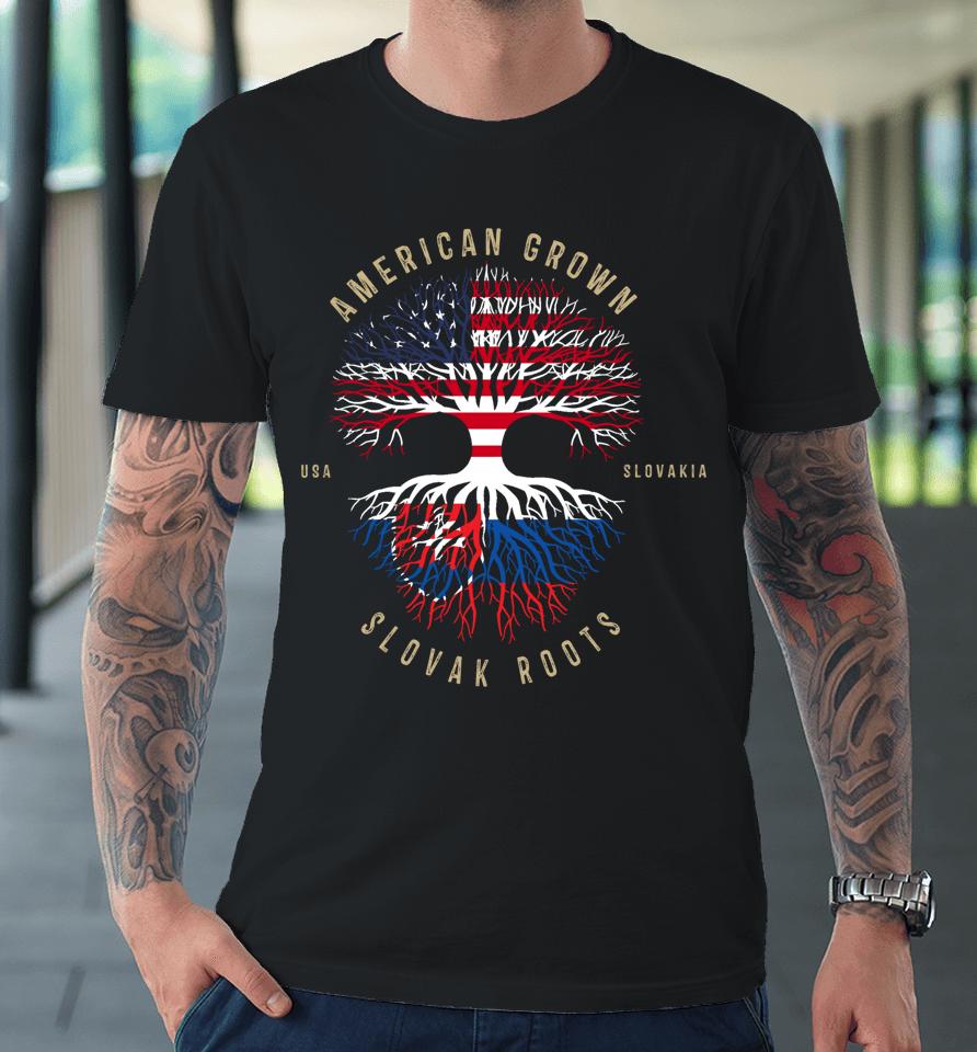 American Grown Slovak Roots Vintage Usa &Amp; Slovakia Flags Premium T-Shirt