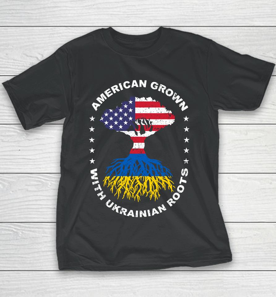 American Grown With Ukrainian Roots Ukraine American Flag Youth T-Shirt