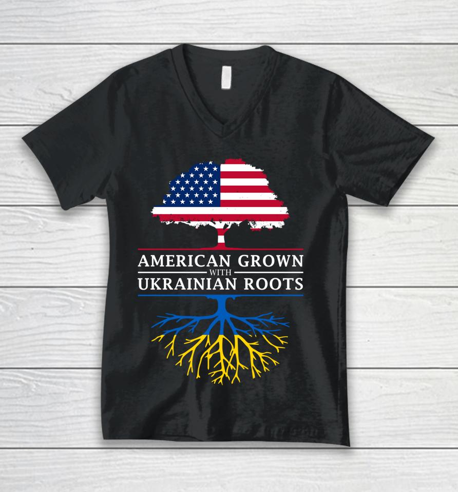 American Grown With Ukrainian Roots Ukraine Unisex V-Neck T-Shirt