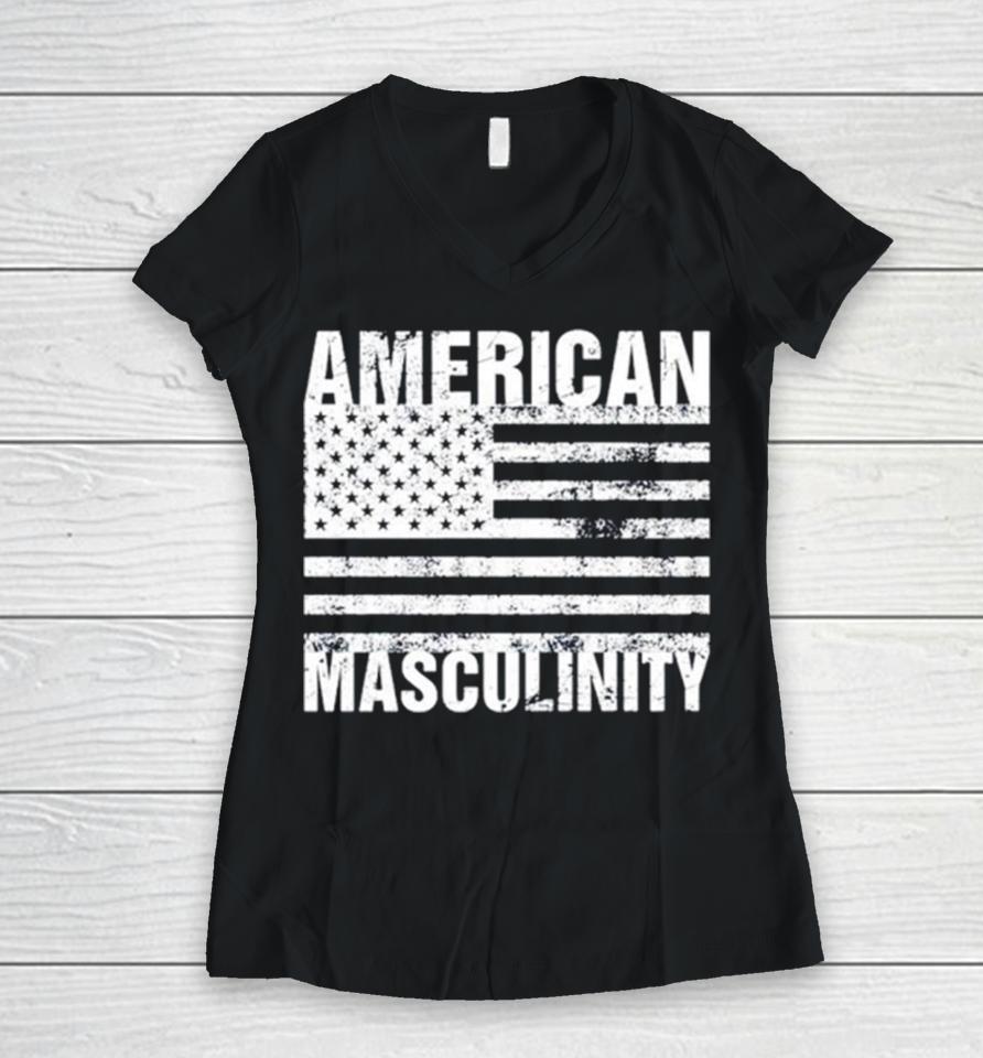 American Masculinity Usa Flag Women V-Neck T-Shirt