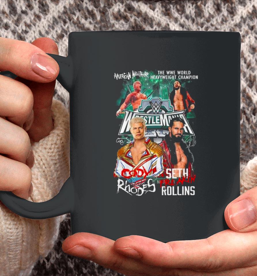 American Nightmare The Wwe World Heavyweight Champion Cody Rhodes Vs Seth Rollins Signatures Coffee Mug