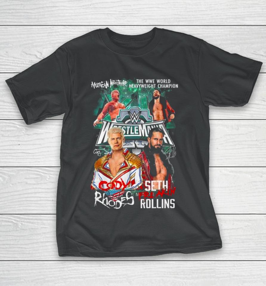 American Nightmare The Wwe World Heavyweight Champion Cody Rhodes Vs Seth Rollins Signatures T-Shirt
