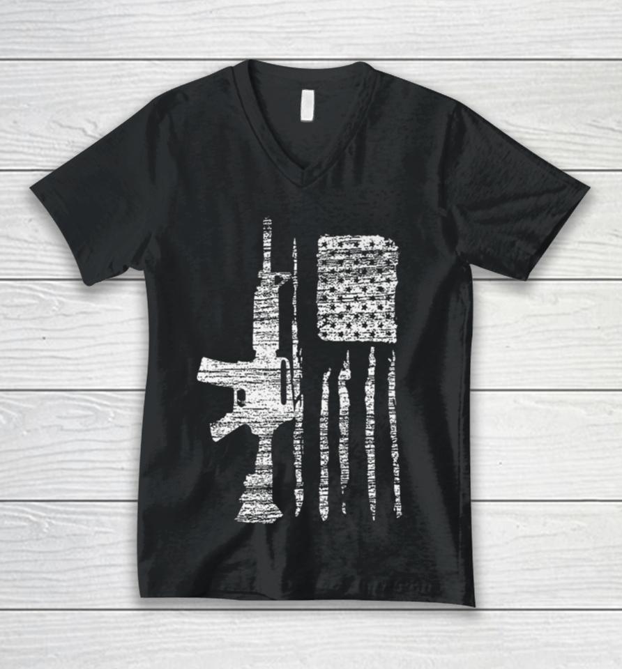 American Patriotic Usa Gun Flag Unisex V-Neck T-Shirt