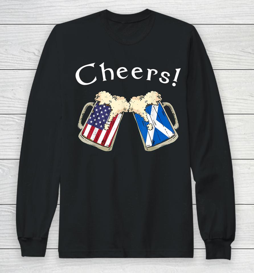 American Scottish Patriot Us Flag Beer Drinks Scotland Grown Long Sleeve T-Shirt