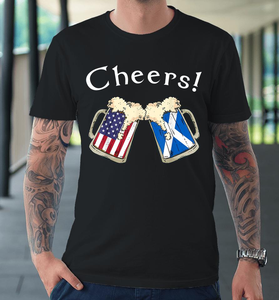 American Scottish Patriot Us Flag Beer Drinks Scotland Grown Premium T-Shirt