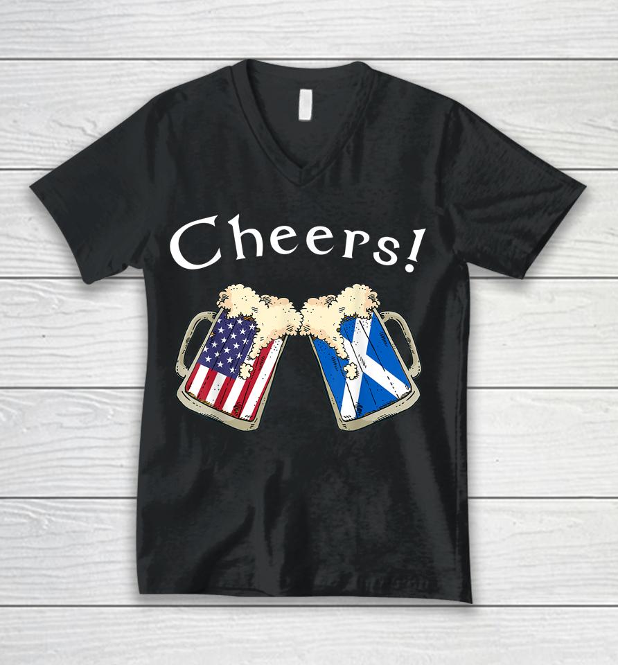 American Scottish Patriot Us Flag Beer Drinks Scotland Grown Unisex V-Neck T-Shirt