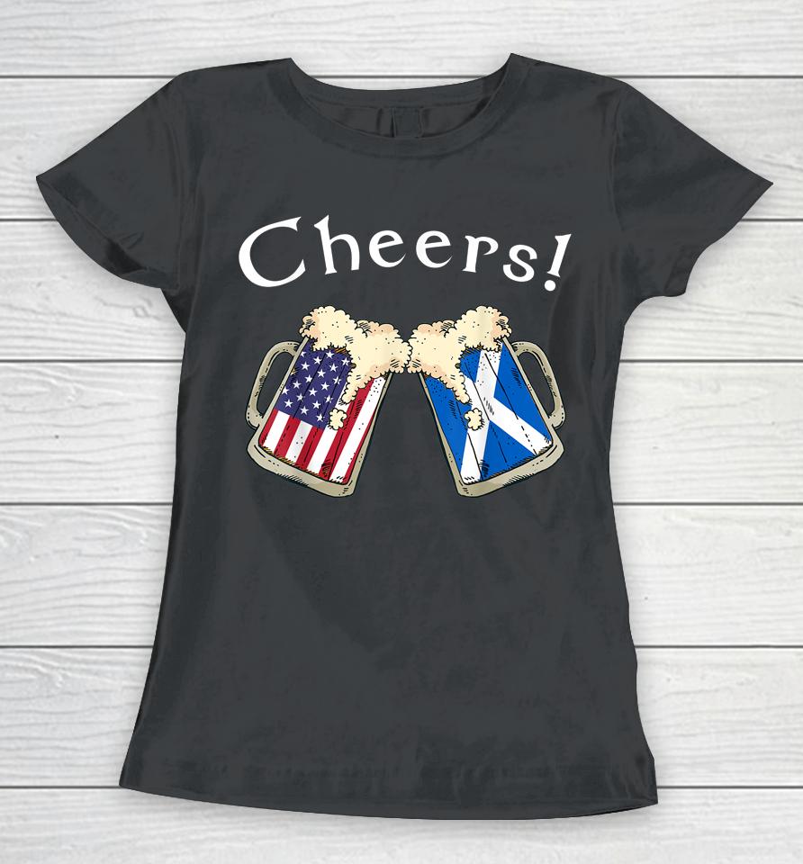 American Scottish Patriot Us Flag Beer Drinks Scotland Grown Women T-Shirt