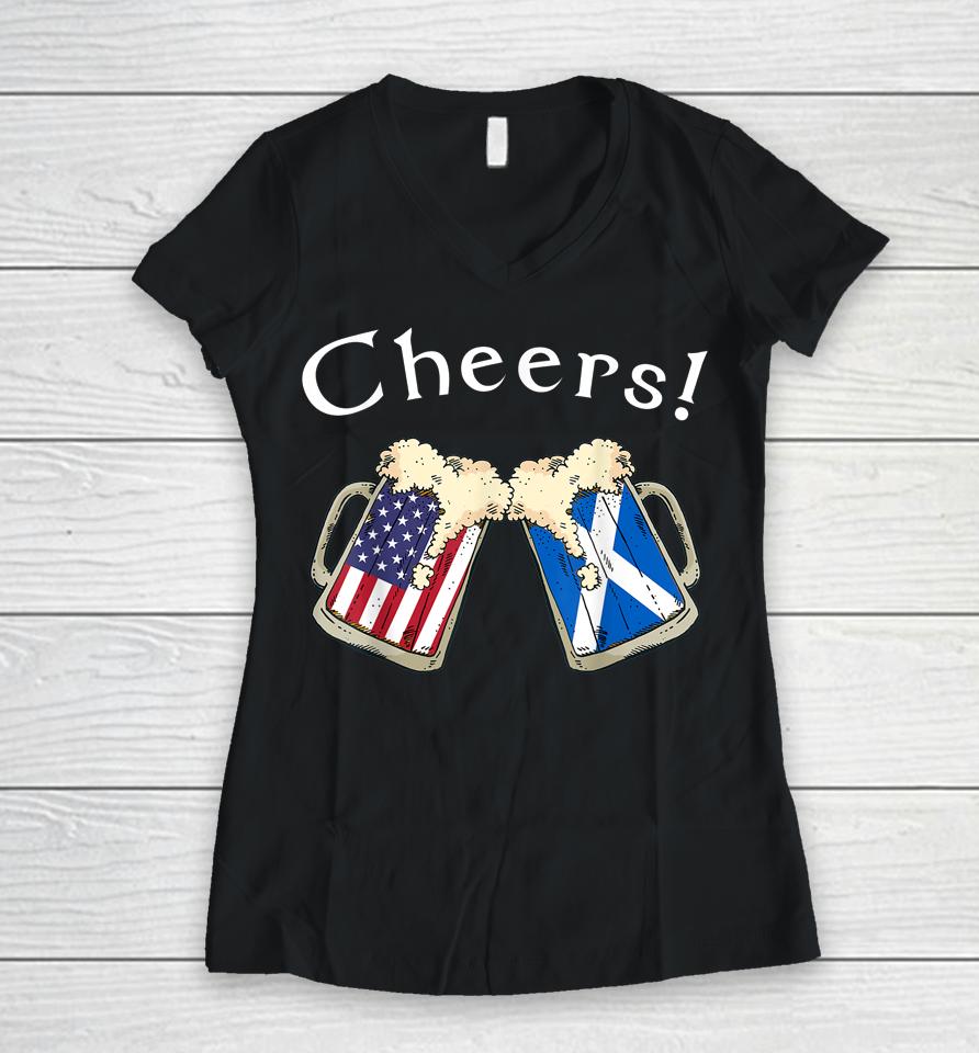 American Scottish Patriot Us Flag Beer Drinks Scotland Grown Women V-Neck T-Shirt