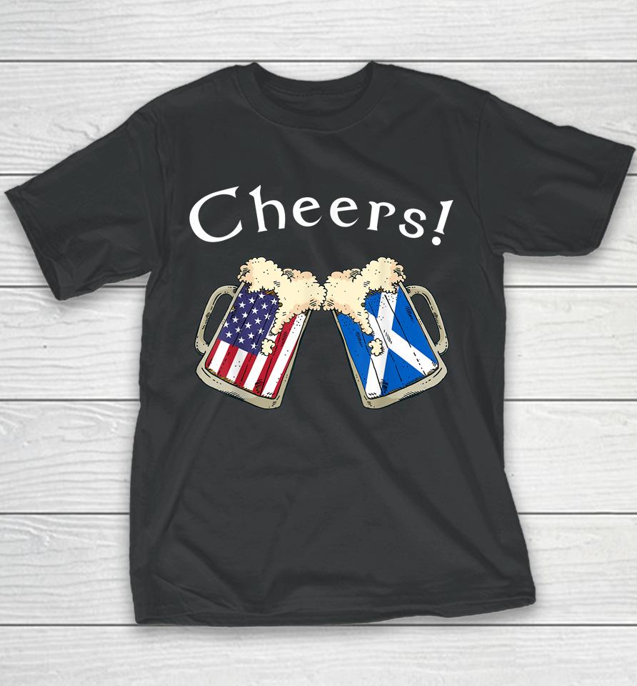 American Scottish Patriot Us Flag Beer Drinks Scotland Grown Youth T-Shirt