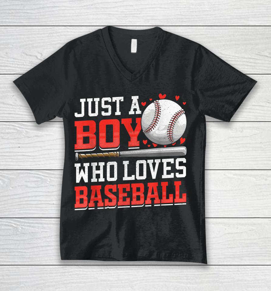 American Sport Just A Boy Who Loves Baseball Gifts For Boys Unisex V-Neck T-Shirt